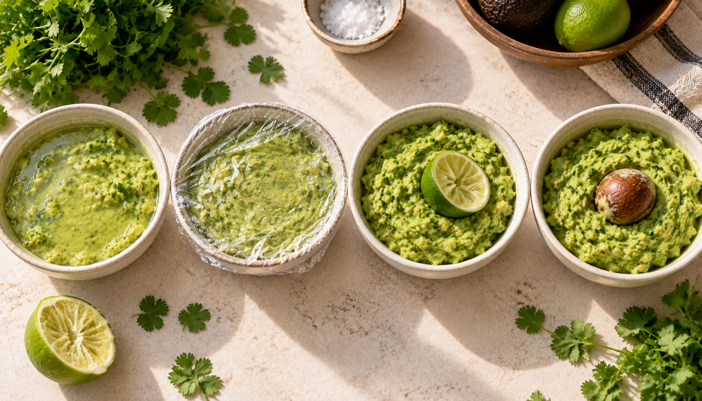 Cuatro métodos para conservar el guacamole verde: capa de agua, film pegado a la superficie, jugo de limón y semilla de aguacate